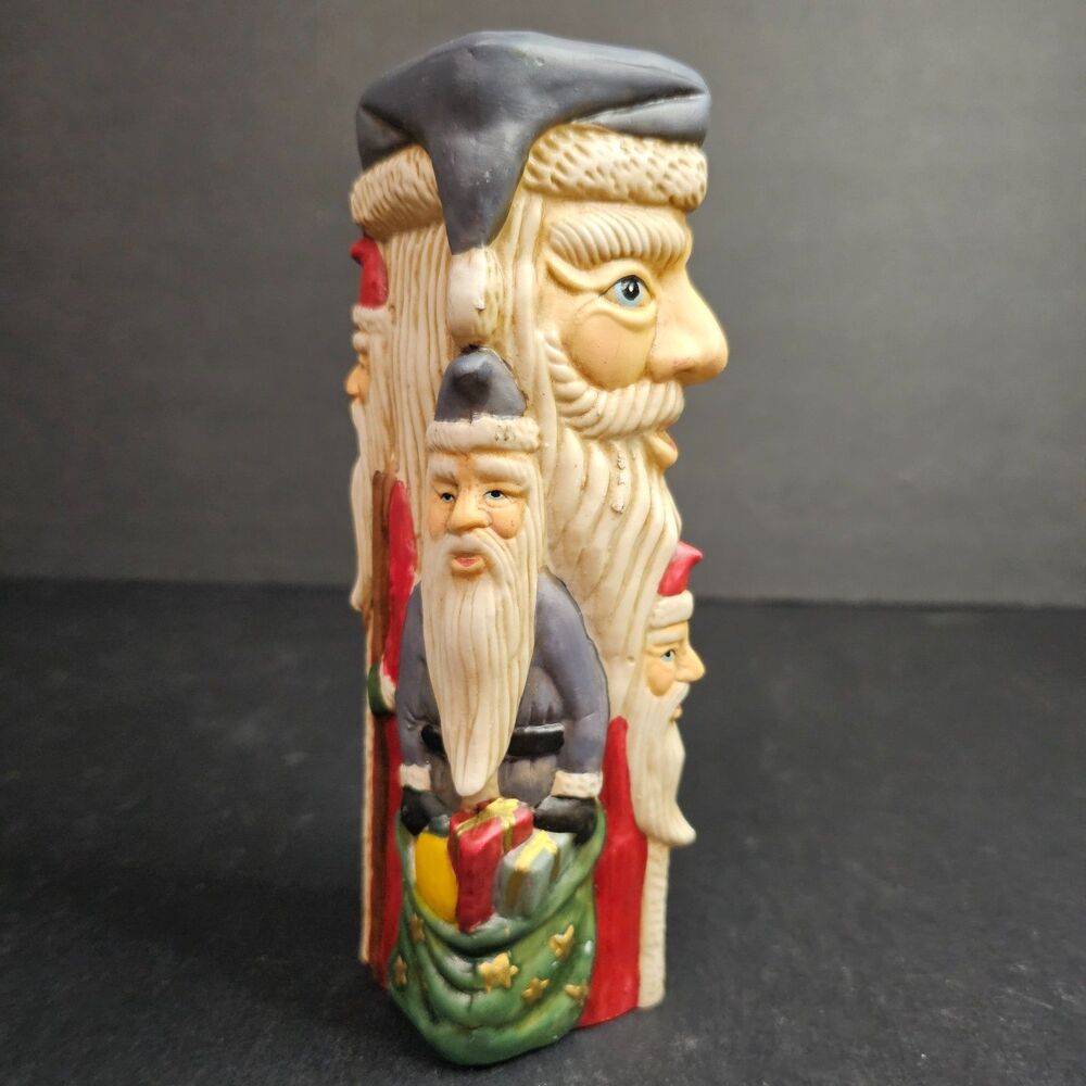 Santa Faces Candle Holder Christmas Decor 7.5" Tall Vtg Grandmacore